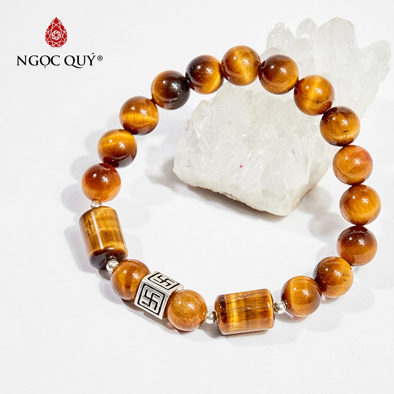 [HCM]Vòng Tay Đá Mắt Hổ Vàng Nâu Charm Vuông Bạc Mệnh Thổ Kim 8mm (màu vàng nâu) - Ngọc Quý Gemstones
