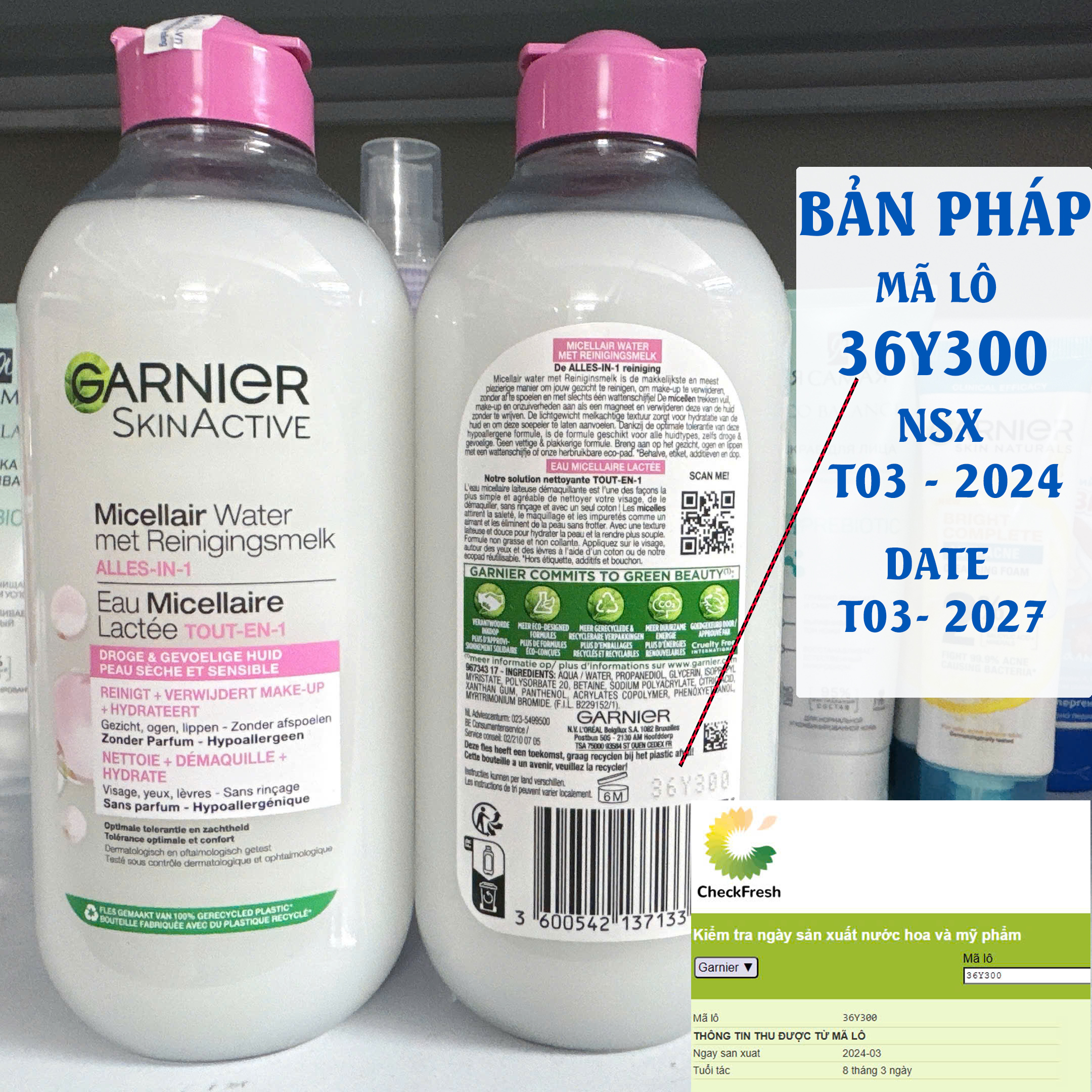 Tẩy trang Garnier Micellar bản Nga Đức Pháp - Lọ 400ml