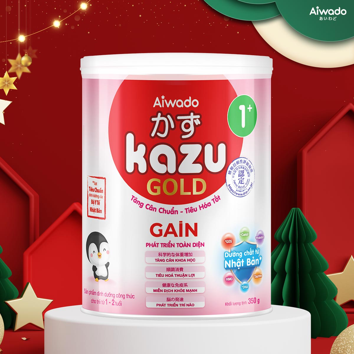 Sữa bột Aiwado KAZU GAIN GOLD 1+ 350g 12 - 24 tháng - Tinh tuý dưỡng chất