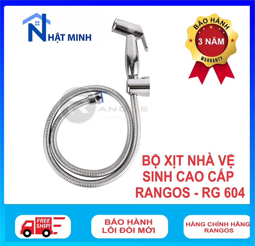 Vòi xịt, bộ xịt vệ sinh nhà tắm cao cấp Rangos RG-604 nước khỏe, bảo hành 3 năm