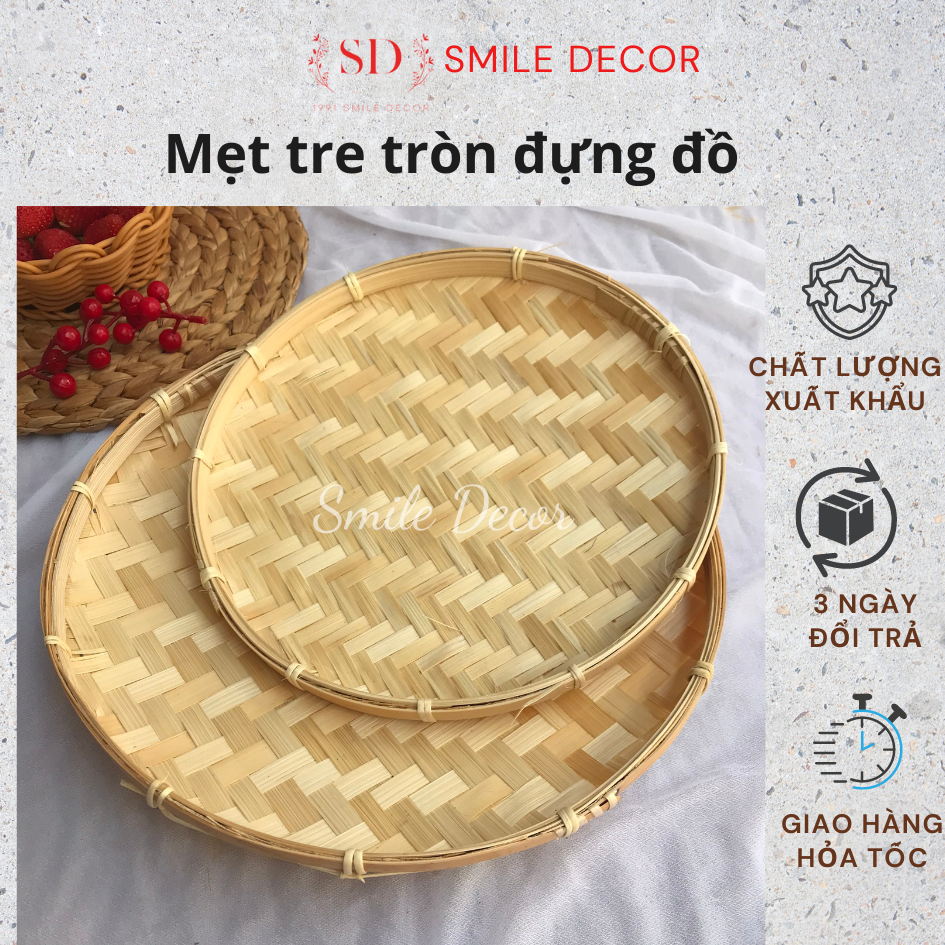 Mẹt tre tròn hun khói đựng đồ ăn, rau cũ quả, vẽ tranh workshop, trang trí Tết vintage