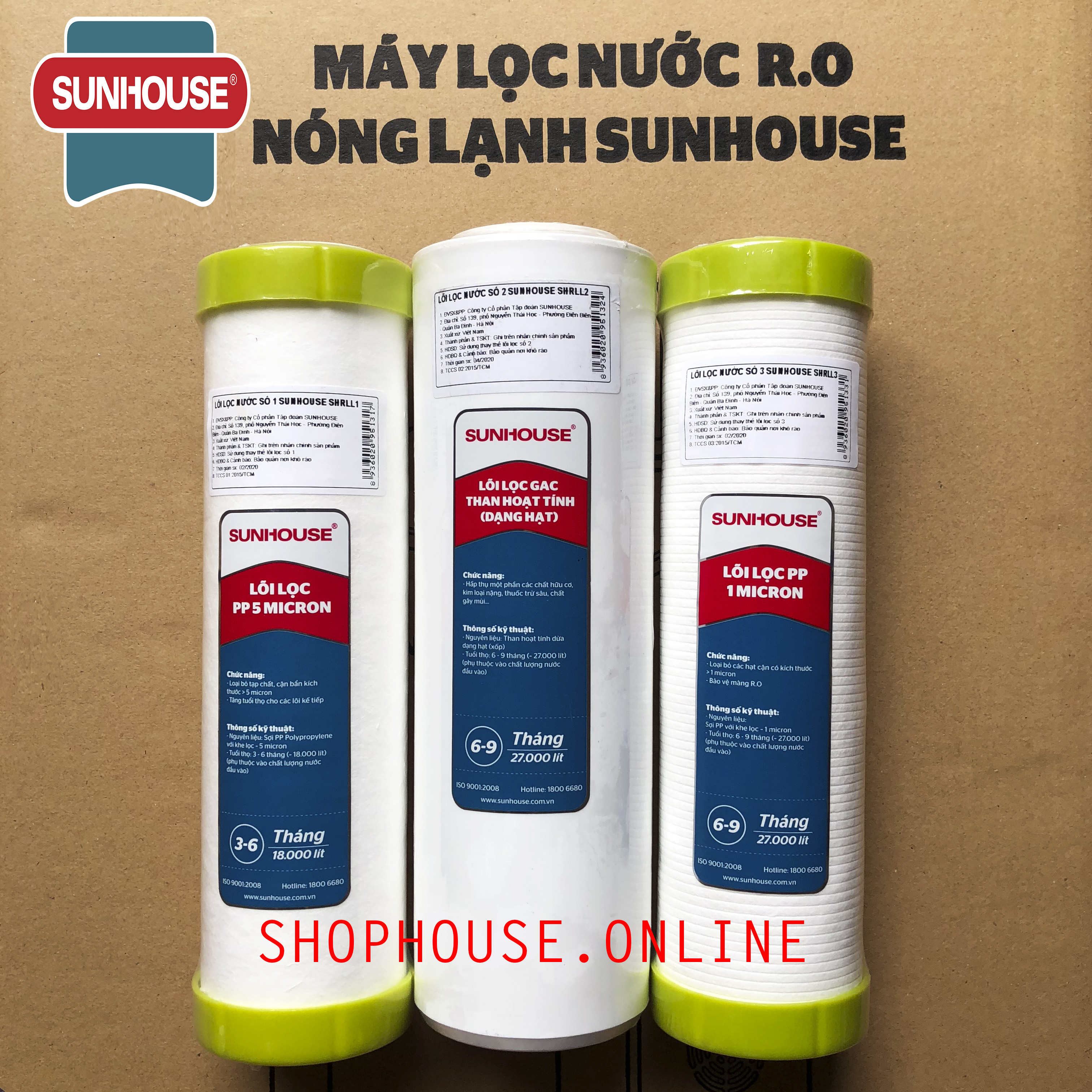 Combo bộ 3 lõi lọc nước 123 Sunhouse - Chính hãng