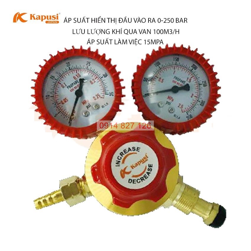 Đồng hồ ga điều áp khí gas và oxy kapusi nhật bản, van giảm áp, áp suất 15mpa, bh 12 tháng diy vn