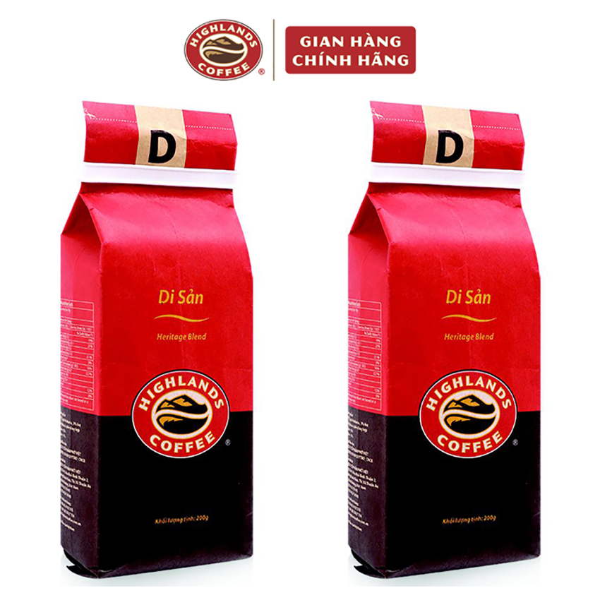 Hai gói cà phê rang xay Di Sản Highlands Coffee 200g (cafe rang xay pha phin Di sản gồm cà phê robusta)