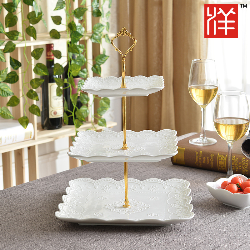 Bộ khay sứ pancake 3 tầng hình tròn - vuông