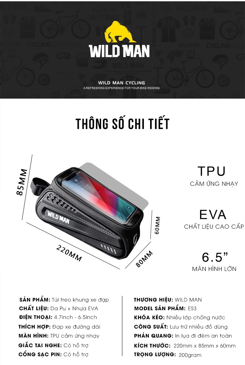 Túi đơn treo khung xe đạp Wildman