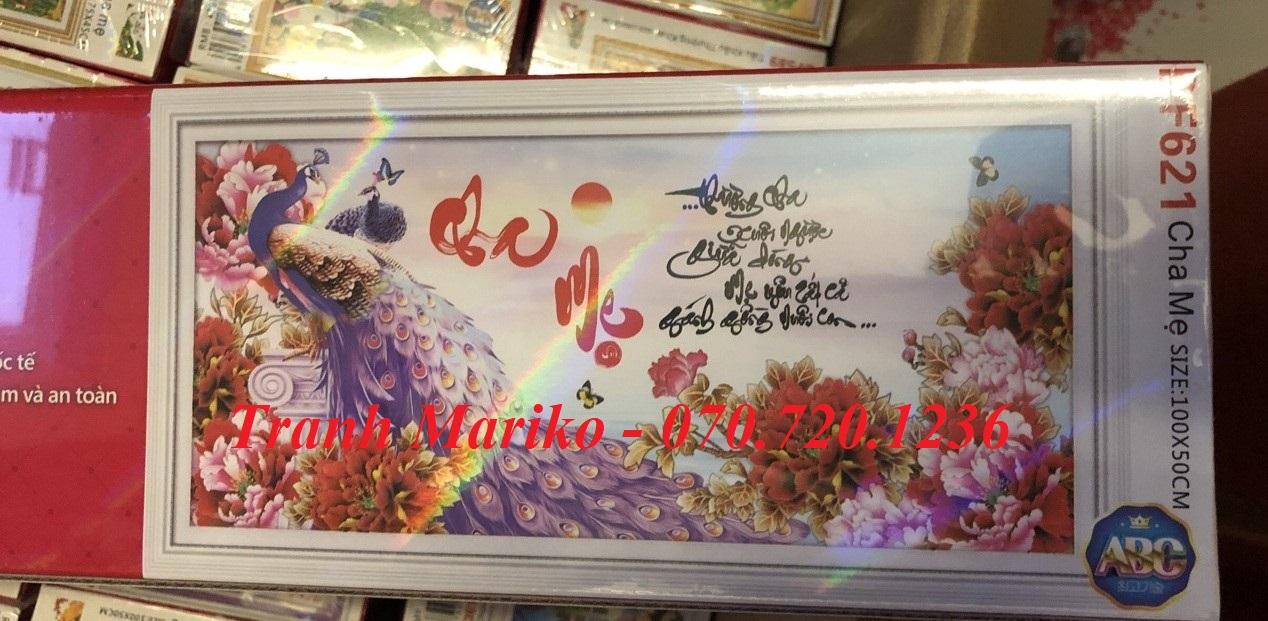 [HCM]Tranh đính đá CHA MẸ -ĐÔI CÔNG TÍM -  Thương Cha xuôi Ngược Giữa Dòng Mẹ Yêu Tất Cả Gánh Gồng Nuôi Con  DF621 kích thước 100 x 50cm