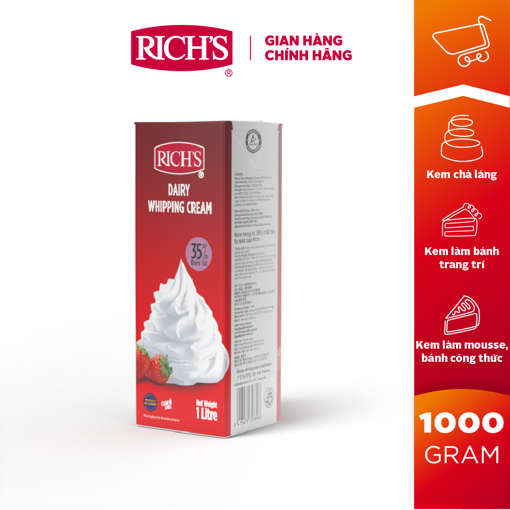 Kem Rich s Whipping Cream Rich s 35% Chất Béo Từ Sữa 1kg