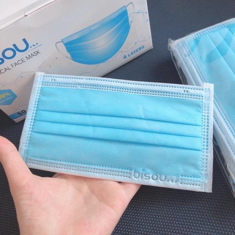 hộp 50 chiếc Khẩu Trang Y Tế BISOU HÀNG 4 LỚP KHÁNG KHUẨN TUYỆT ĐỐI.NGĂN NGỪA VI RÚT.109k