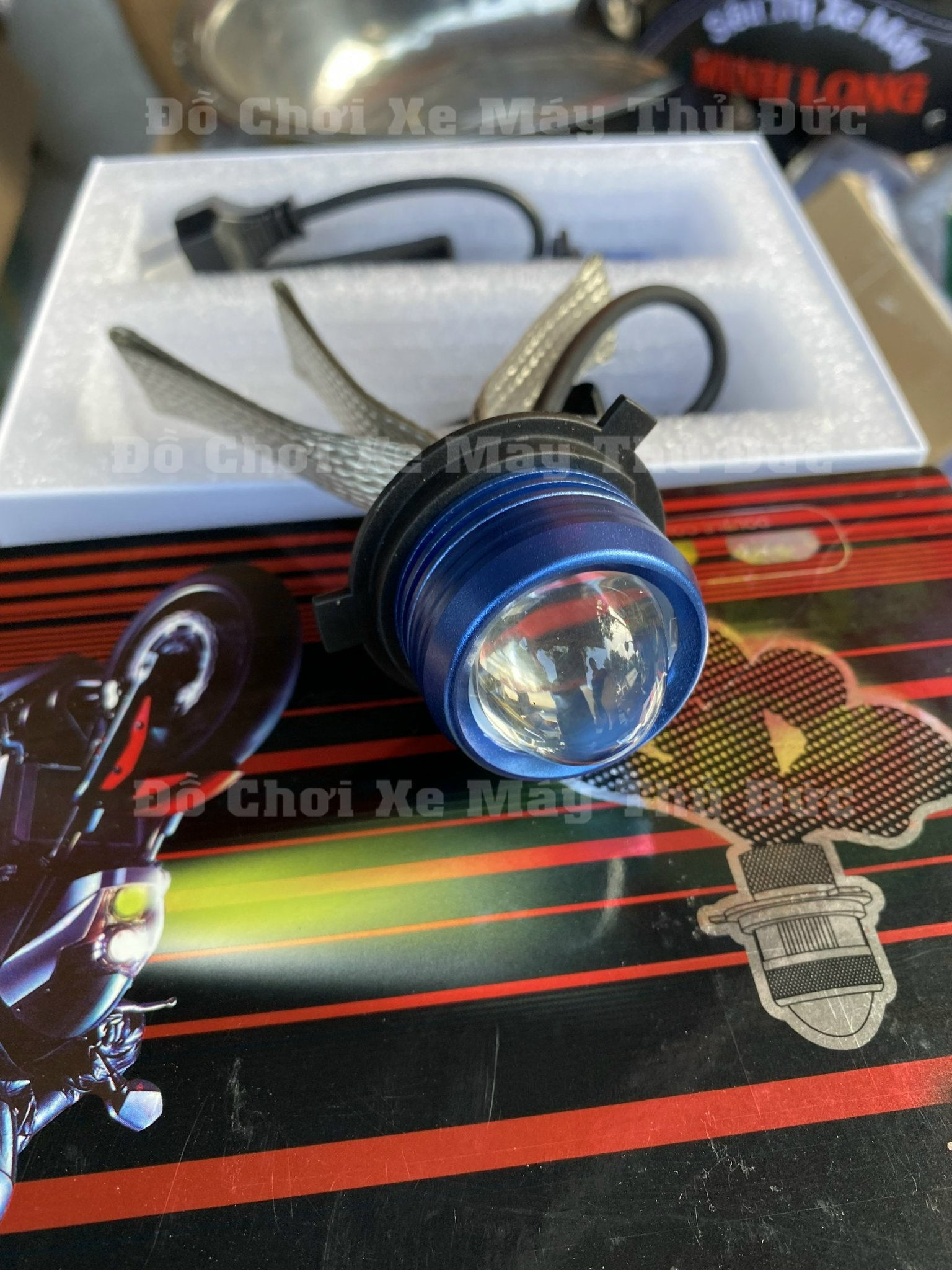 Đèn Pha LED Bi Cầu Xe Máy, Vàng - Trắng
