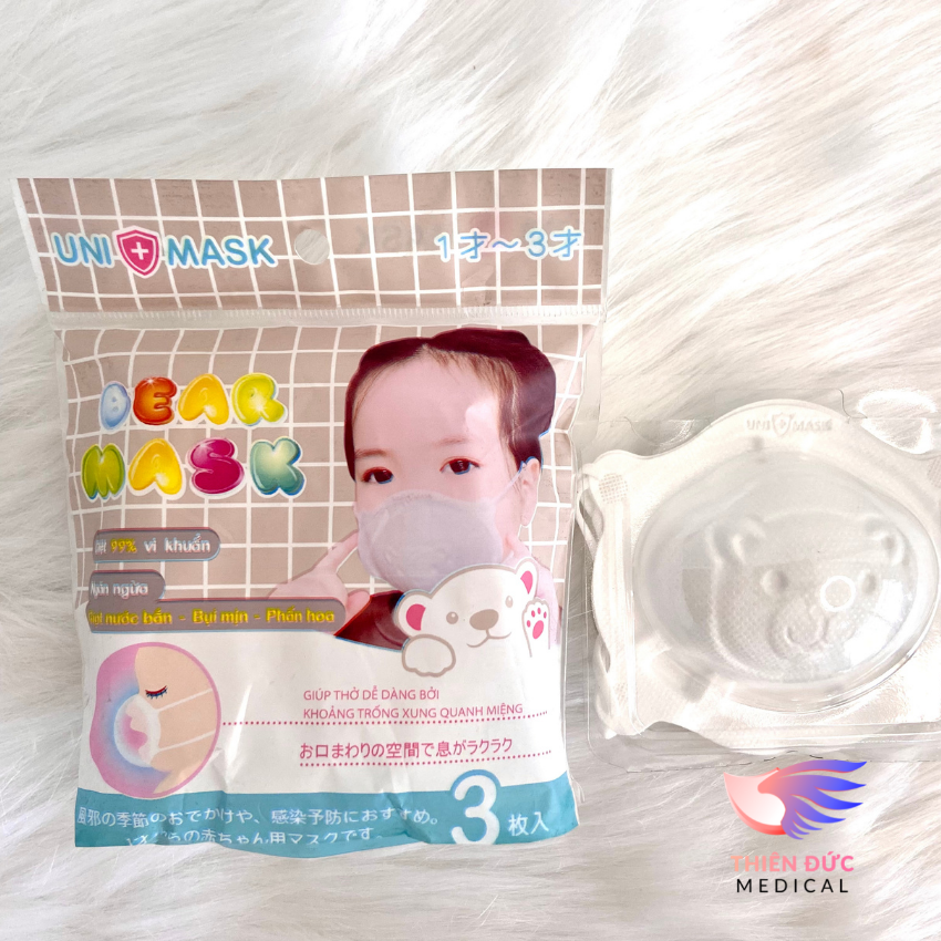 COMBO KHẨU TRANG EM BÉ GẤU 3D UNI MASK (Bịch 3 chiếc)