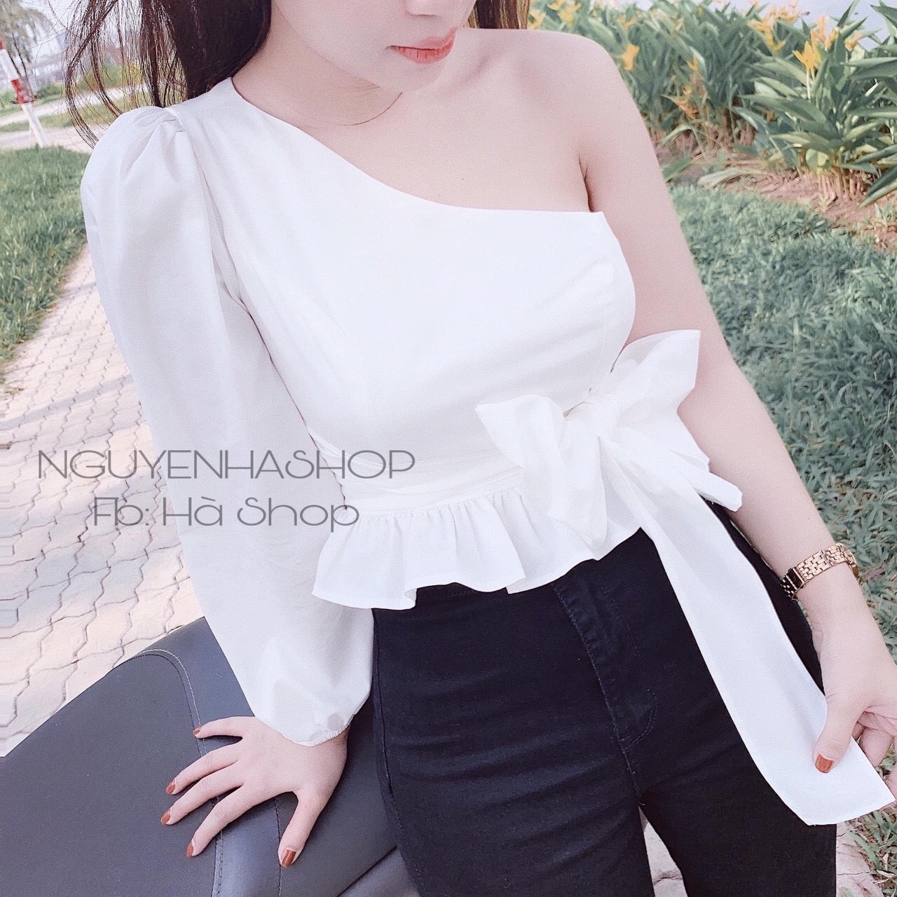 Áo phi bóng 1 tay nơ eo phong cách Thái TTSA0252
