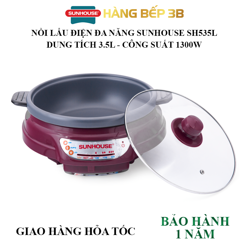 Nồi lẩu điện đa năng sunhouse sh-535l nâu 3.5 lít