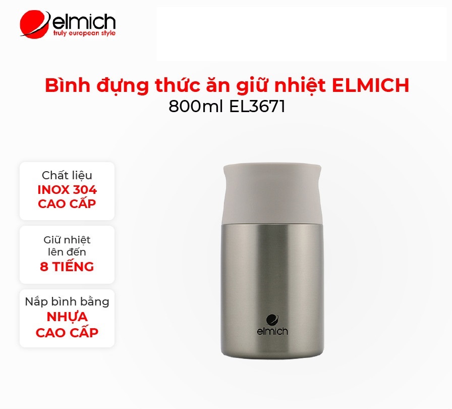 Bình đựng thức ăn giữ nhiệt cao cấp inox 304 elmich 800ml el3671 - hàng chính hãng