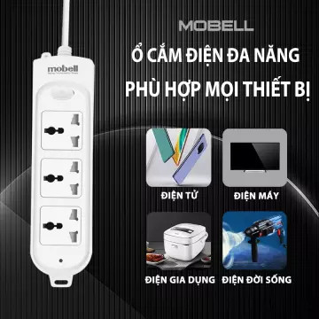 Ổ cắm điện đa năng nhiều lỗ có công tắc nắp che an toàn chất liệu nhựa ABS chống cháy chịu nhiệt tốt công suất 2500W ổ cắm điện