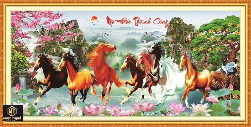 Tranh chấm hạt,  đính đá,  chấm đá, tranh cườm cao cấp Venus Mã Đáo Thành Công KT150x70Cm