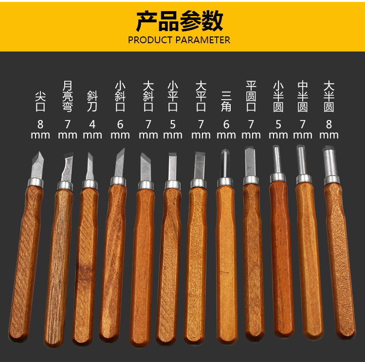 Dao khắc gỗ 12 món cao cấp ( 12 dao tiện gỗ hộp nhựa)