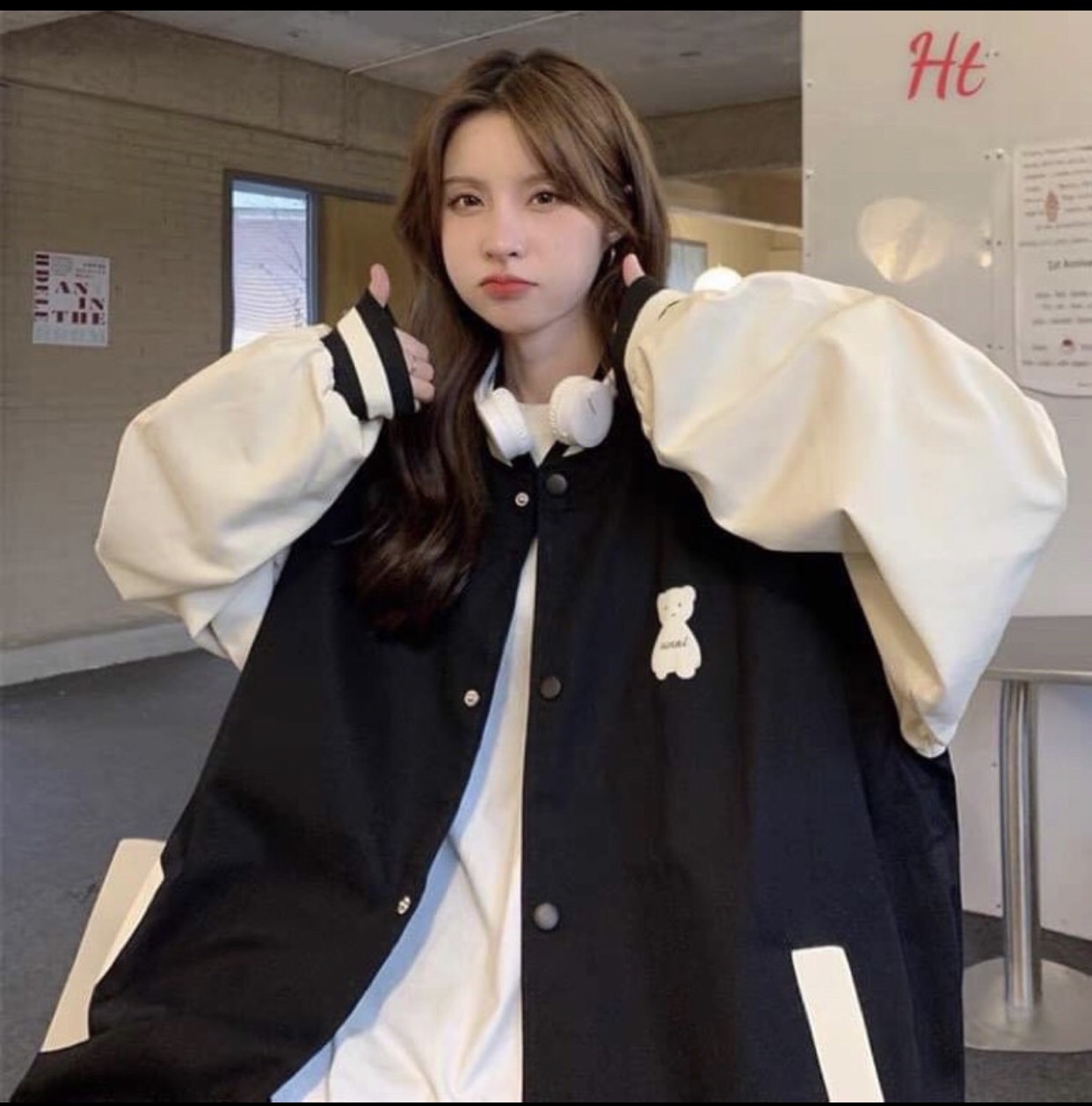 Áo khoác bomber nỉ lô gô gấu HT12