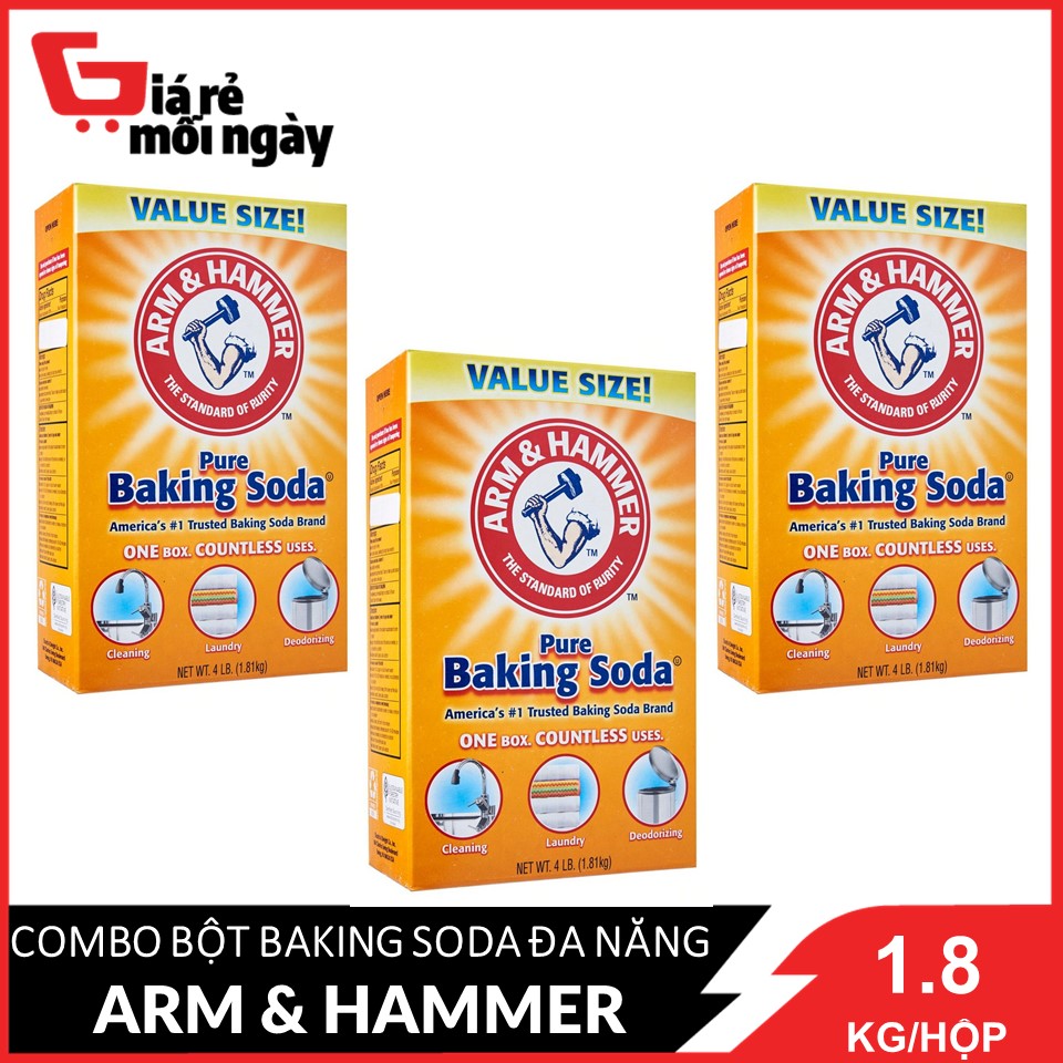[Made in USA] COMBO 3 Bột Baking Soda Arm&Hammer Đa Năng 1.81kg/hộpx3