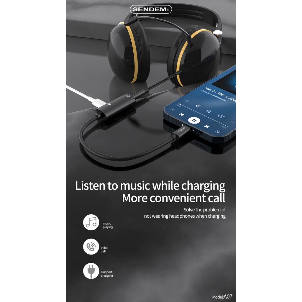 Jack Chia Tai Nghe và Cổng Sạc Lightning Cho iPhone iPad sendem A07(cáp sạc iphone có cổng tai nghe)