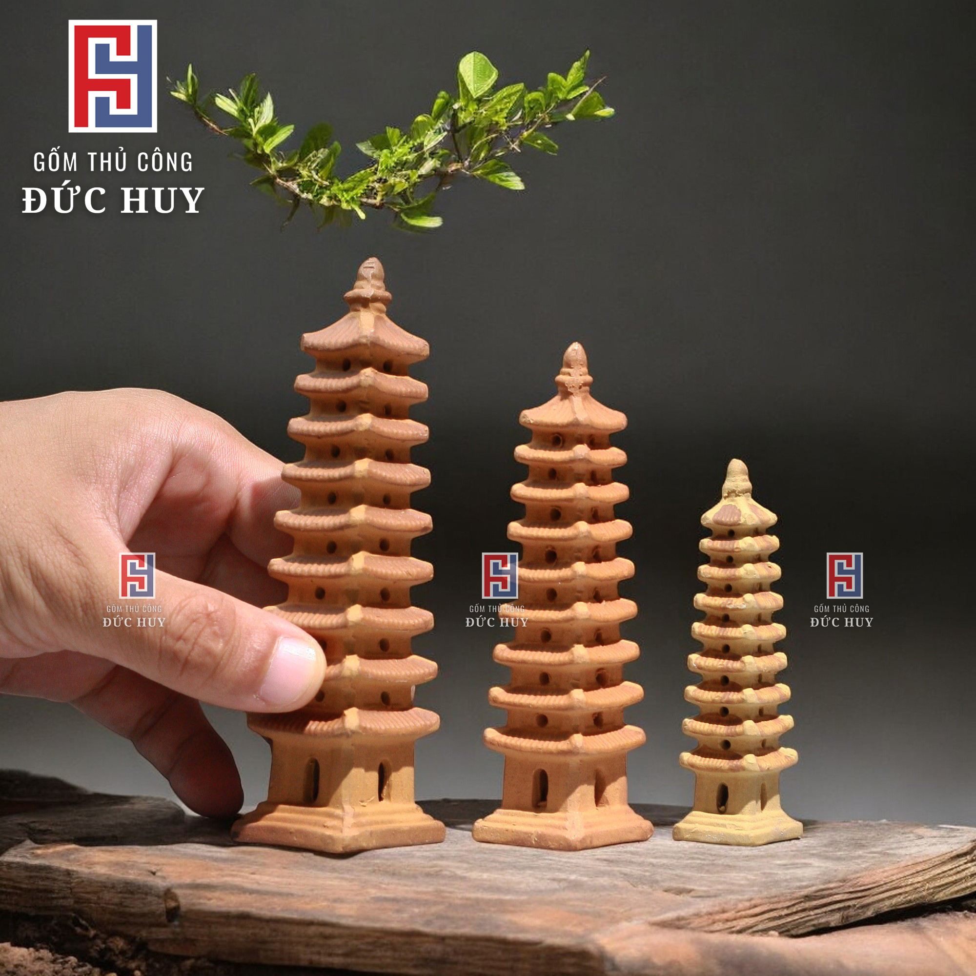 Mô hình Gốm Tháp Vuông Mini - Trang Trí Hòn Non Bộ - Tiểu Cản - Bể Cá