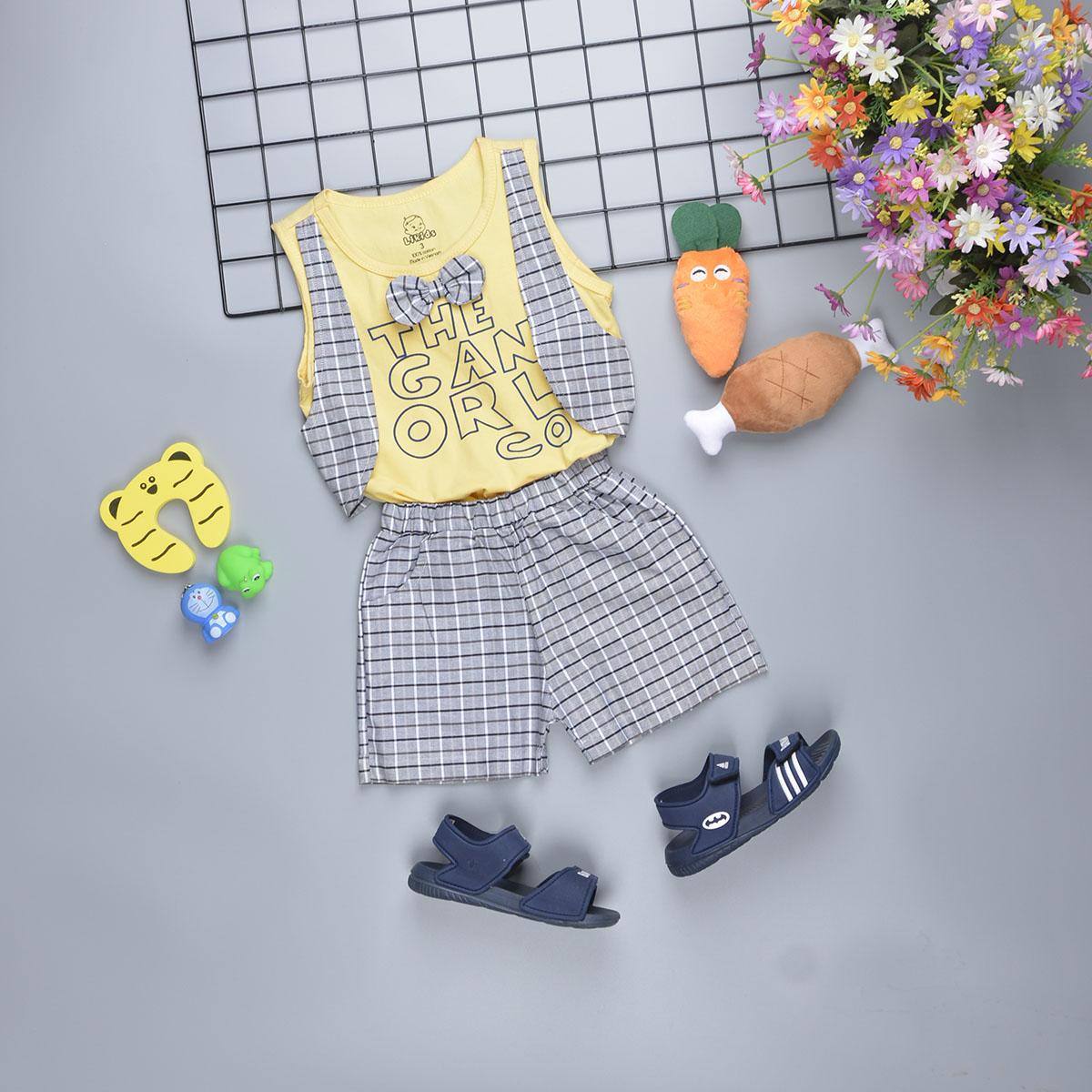 Quần áo trẻ em, đồ bộ Bé Trai giả vest có nơ cho bé trai 1 - 10 Tuổi