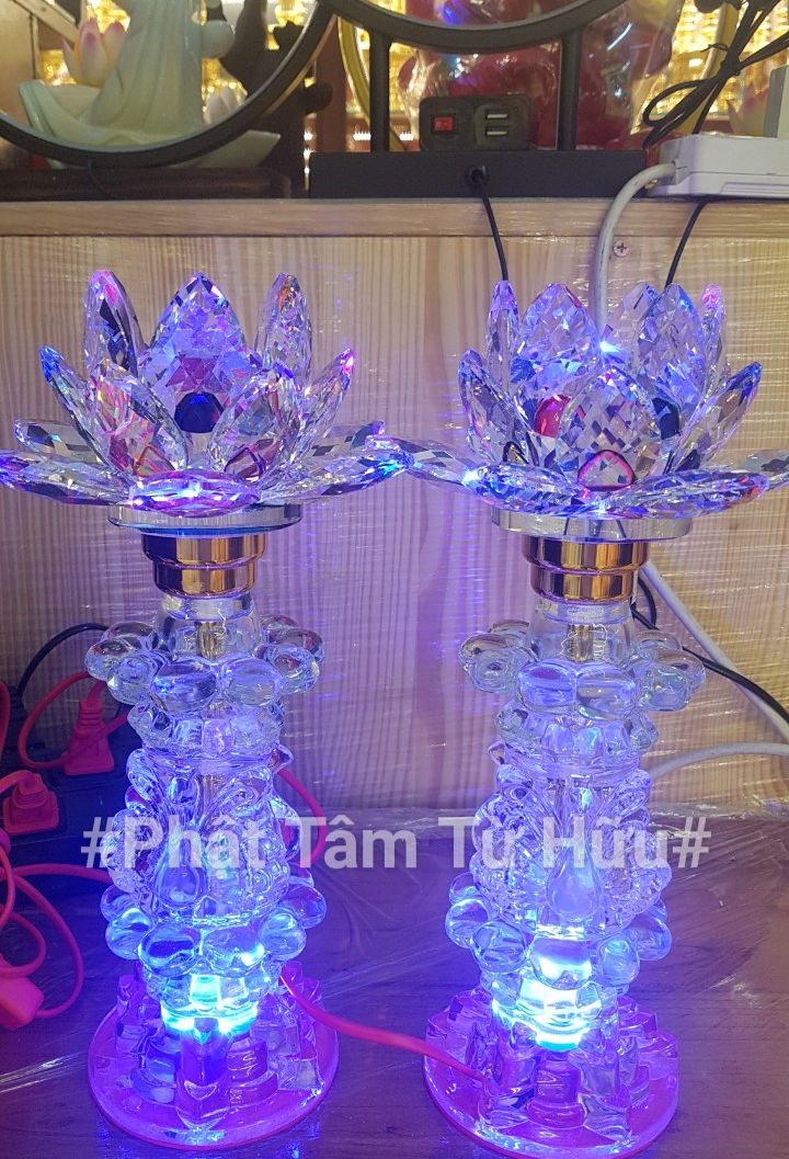 [Đèn thờ pha lê] Cặp đèn thờ pha lê thân Phường hoàng