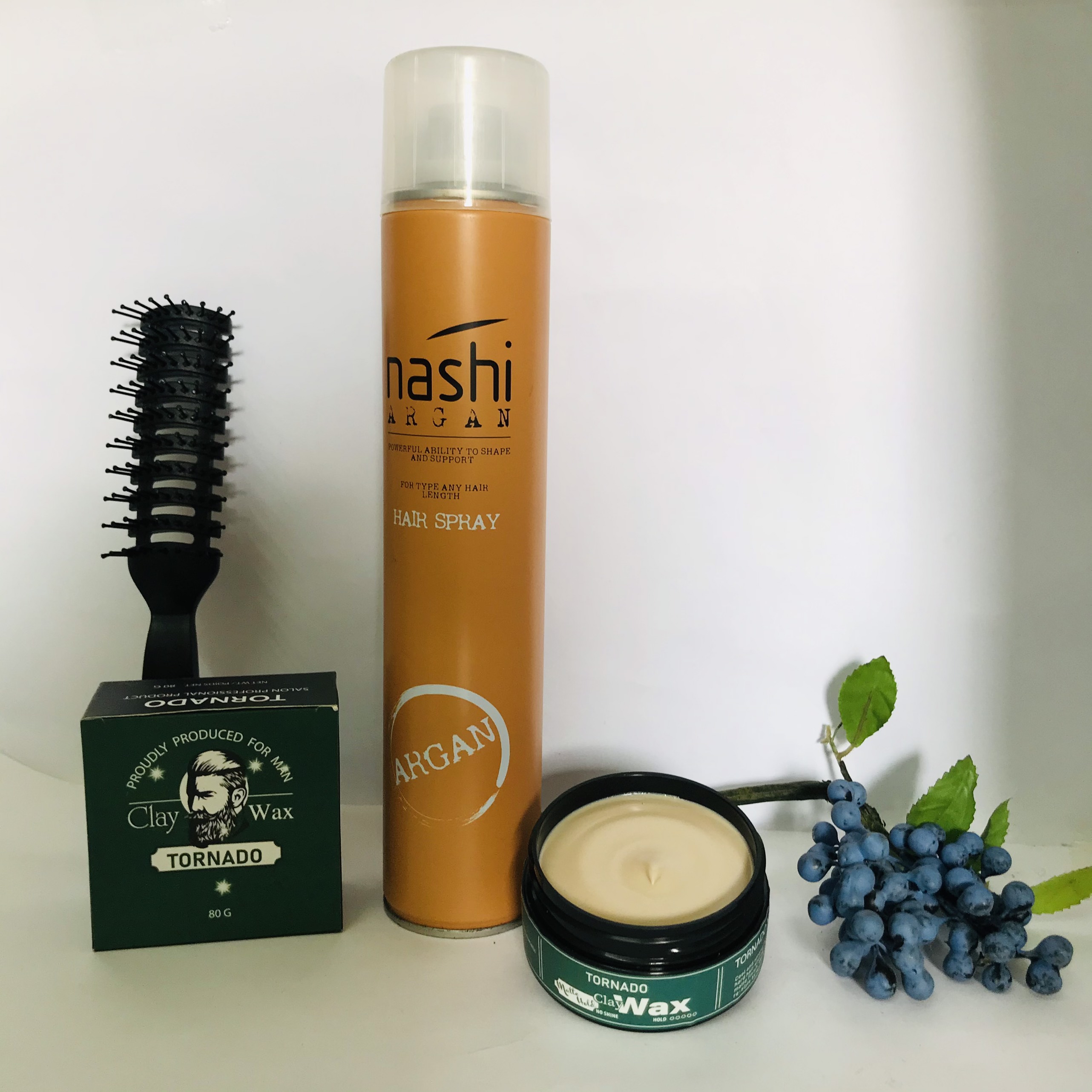 Combo Gôm Xịt Giữ Nếp Nashii  + Sáp Vuốt Tóc Nam TORNADO