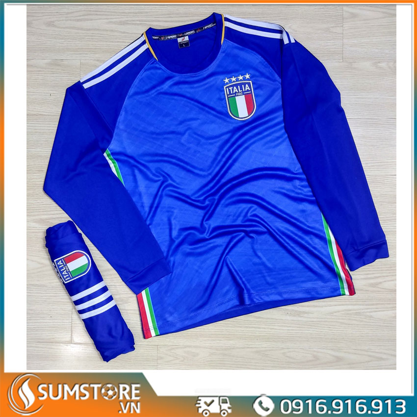 [HCM]Áo thể thao đá banh thun lạnh cao cấp mới nhất - Tuyển Italia Xanh Dài Tay 2023