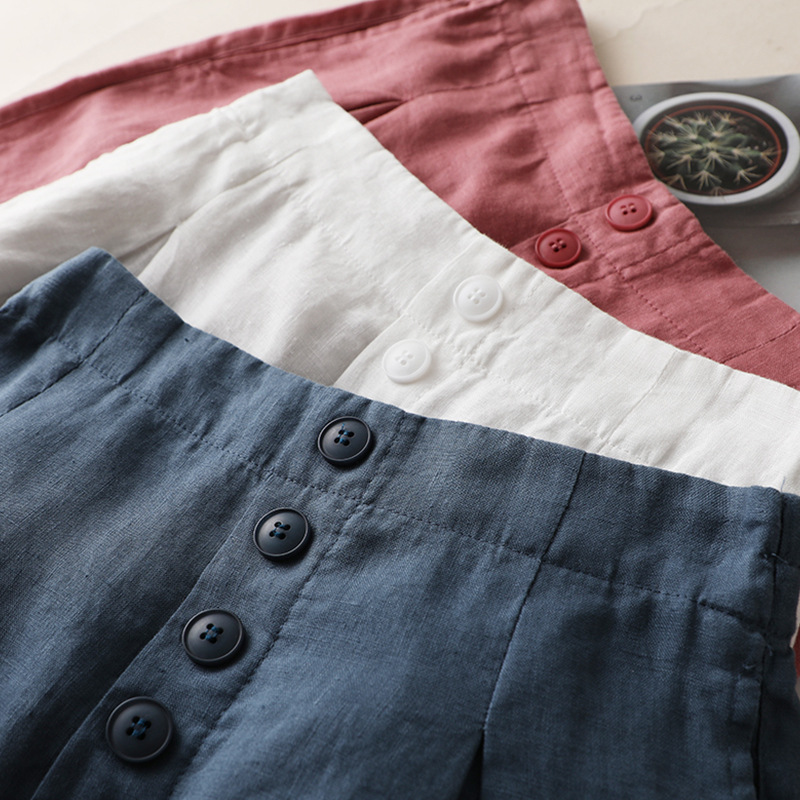 Q0935-Quần Linen Ống Rộng Năm Nút