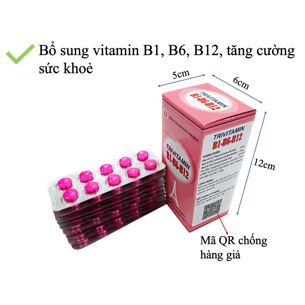 Vitamin 3B B1-B6-B12 Đại Uy-g bổ sung vitamin nhóm B -Giảm nguy cơ đột quỵ - tăng cường hệ miễn dịch của cơ thể.