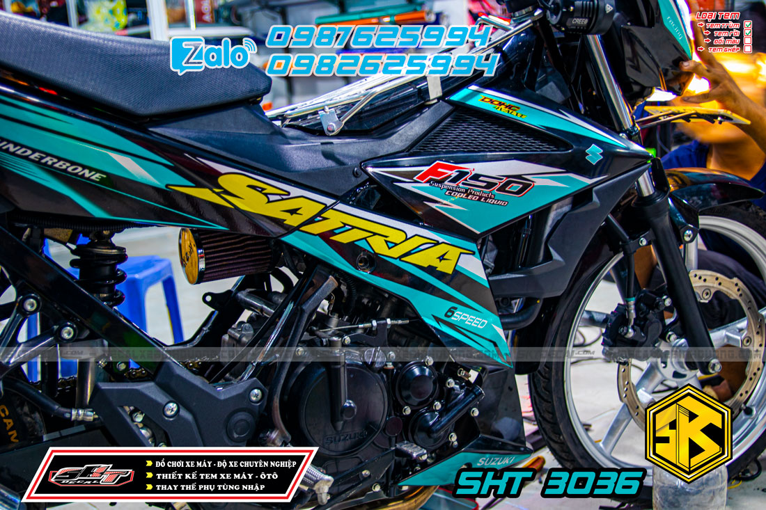 tem rời xe satria xanh đen
