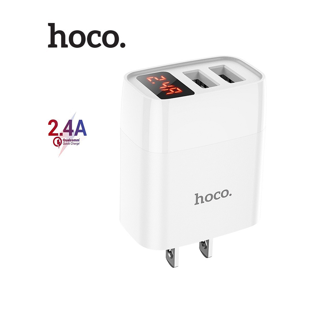 Cốc sạc hoco c86 chân dẹt sạc nhanh 2.4a 2 cổng usb màn hình led cao cấp