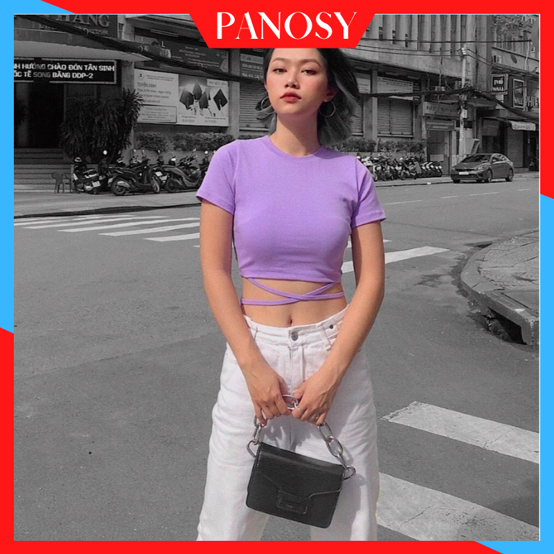 Áo Croptop Đan Dây Eo, dáng ôm basic - A341
