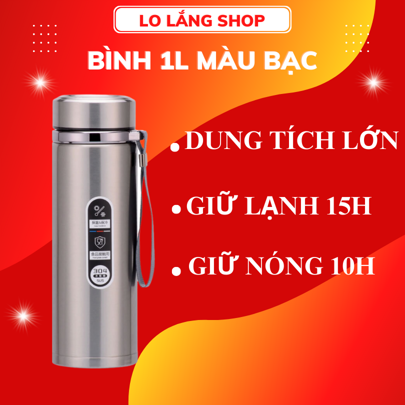 Bình nước giữ nhiệt 1000ml Hilogi giữ lạnh 18 giờ , giữ nóng 10 giờ , có dây treo và khay lọc trà