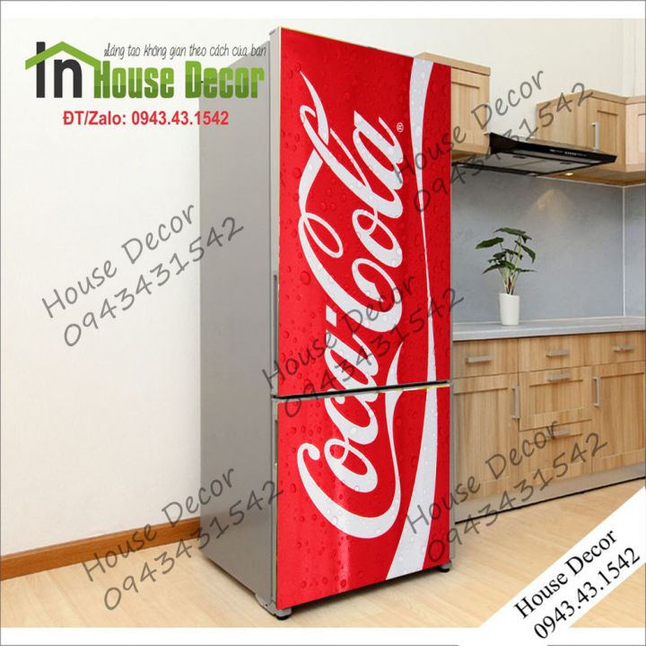 Miếng DECAl bóc Dán Tủ Lạnh - Phù Hợp Mọi Loại Tủ (Mẫu Coca-Cola)