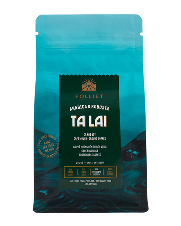 Cà phê bột rang xay TA LAI (100% Arabica & Robusta) Folliet Ground Coffee 250gr