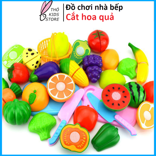 Bộ đồ chơi nhà bếp-bộ đồ chơi cắt hoa quả cho bé đầy đủ chi tiết chất liệu nhựa PVC an toàn cho bé khi sử dụng
