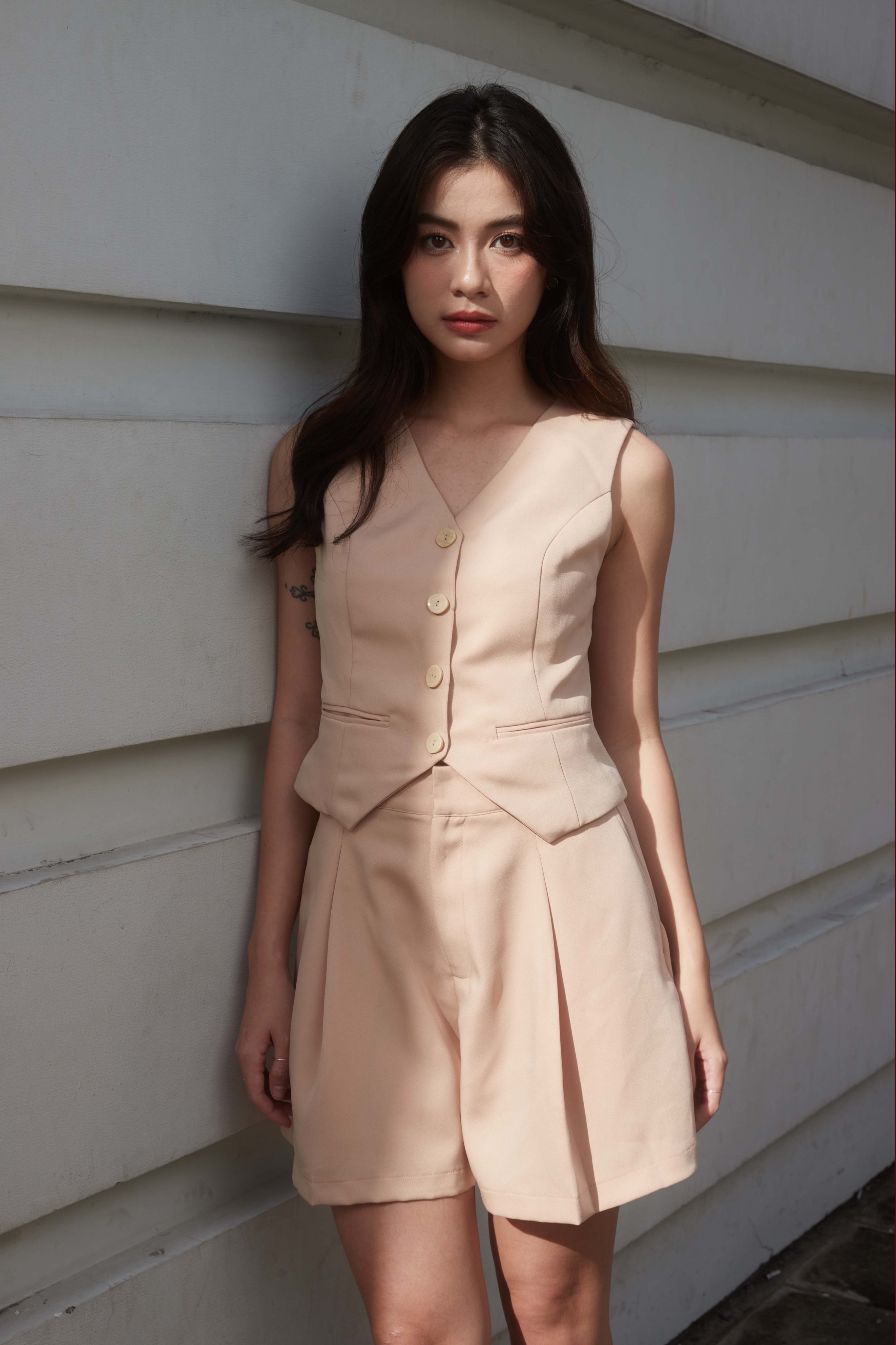 Quần short Maybi ống rộng cotton chéo