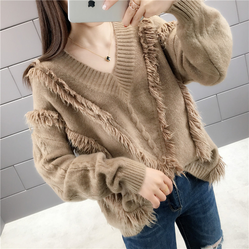 Áo len nữ cổ tim phối tua vải mềm AL12