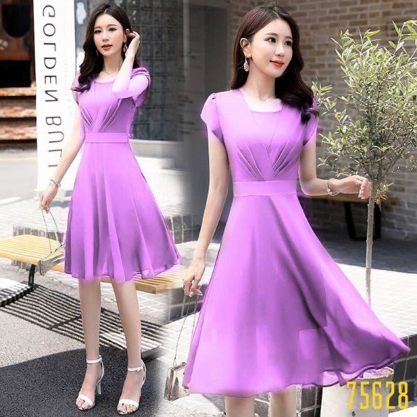 [HCM]Đầm Xòe Dự Tiệc 3 Màu Xanh Tím Đen Bo Eo - D233