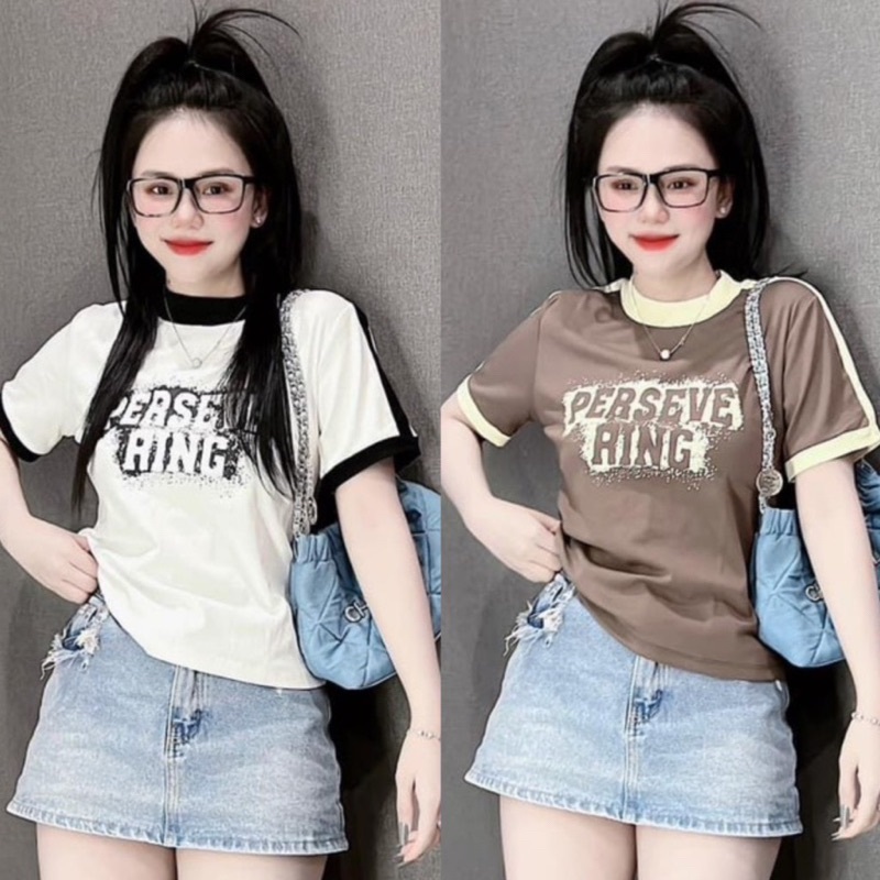 Áo thun nữ Baby Tee PERSEVE phối sọc cá tính