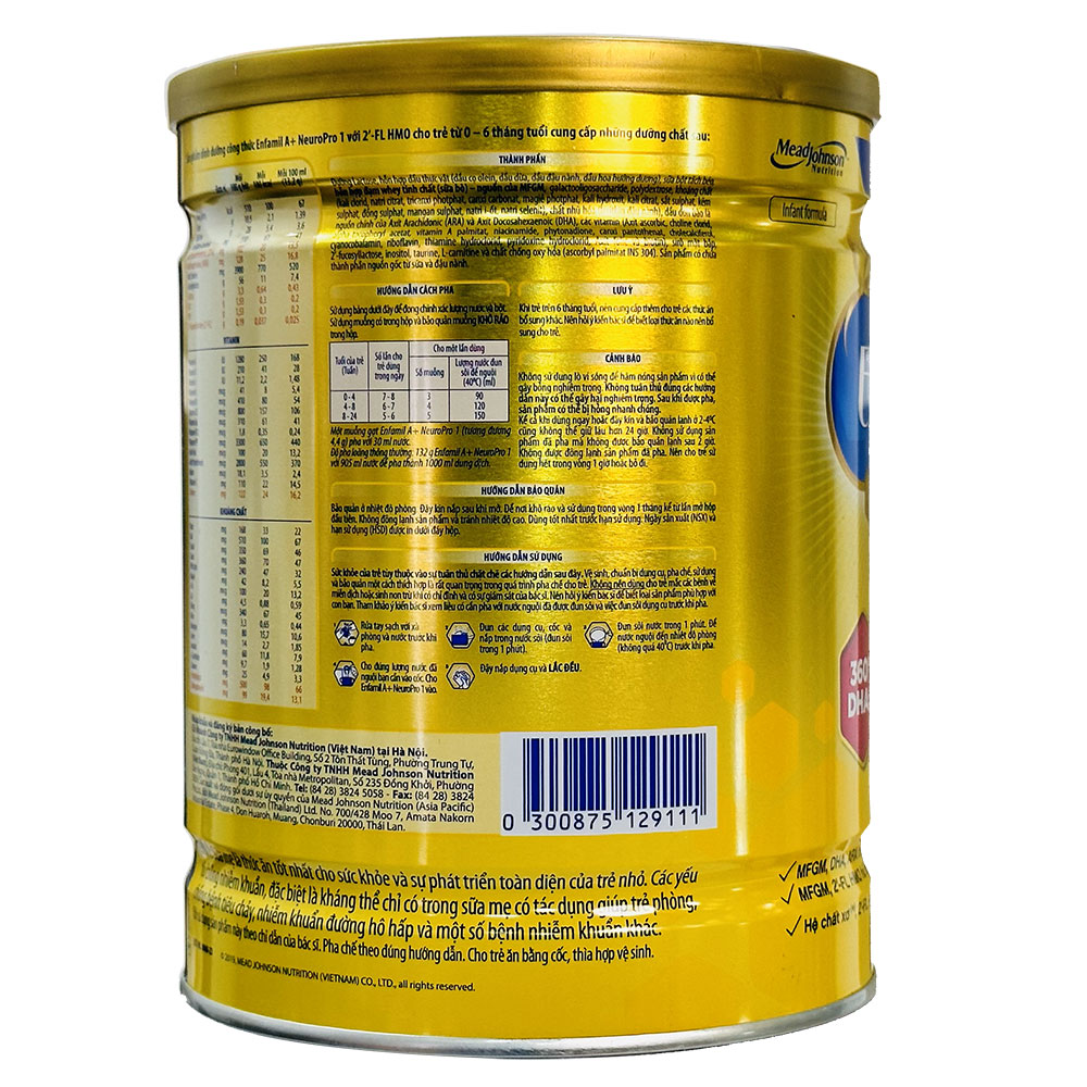 Sữa Enfamil A+ 1 DHA+ MFGM Pro 830G (trẻ 0-6 tháng)