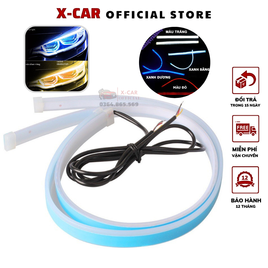 Bộ 2 Led Dây Đèn Mí Ô Tô Tích Hợp Xi Nhan Đuổi 60cm Silicon Chống Nước