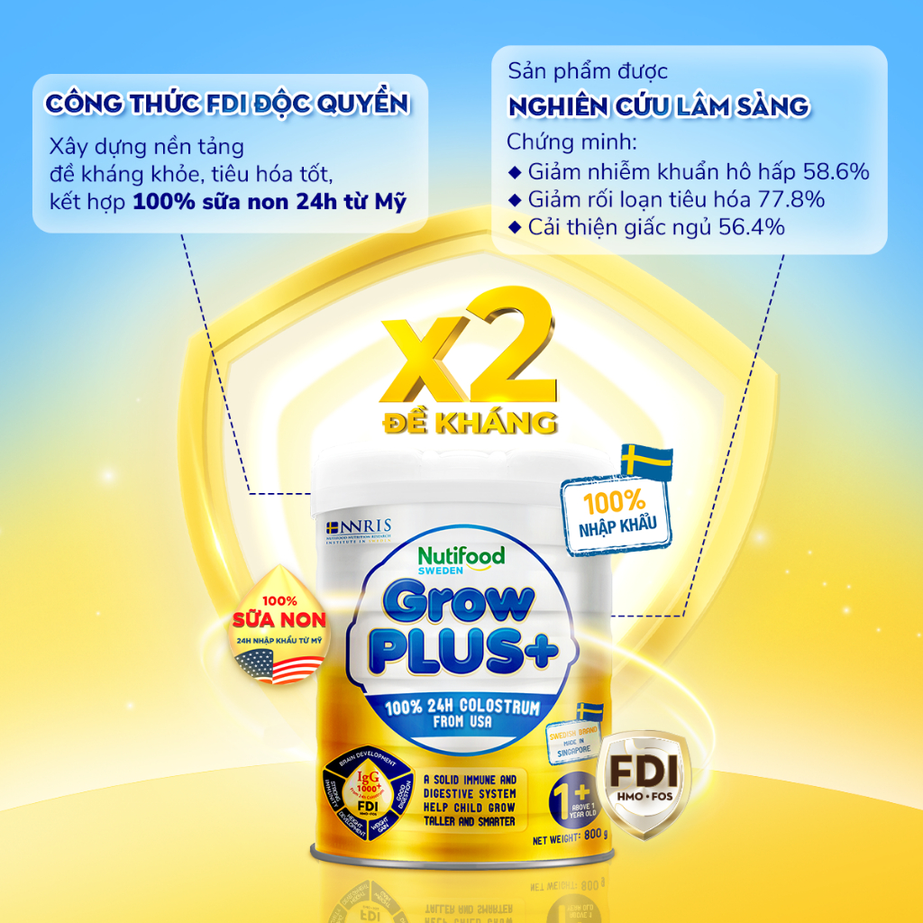 Sữa bột Nuti Growplus vàng sữa non 0+/1+ 800g