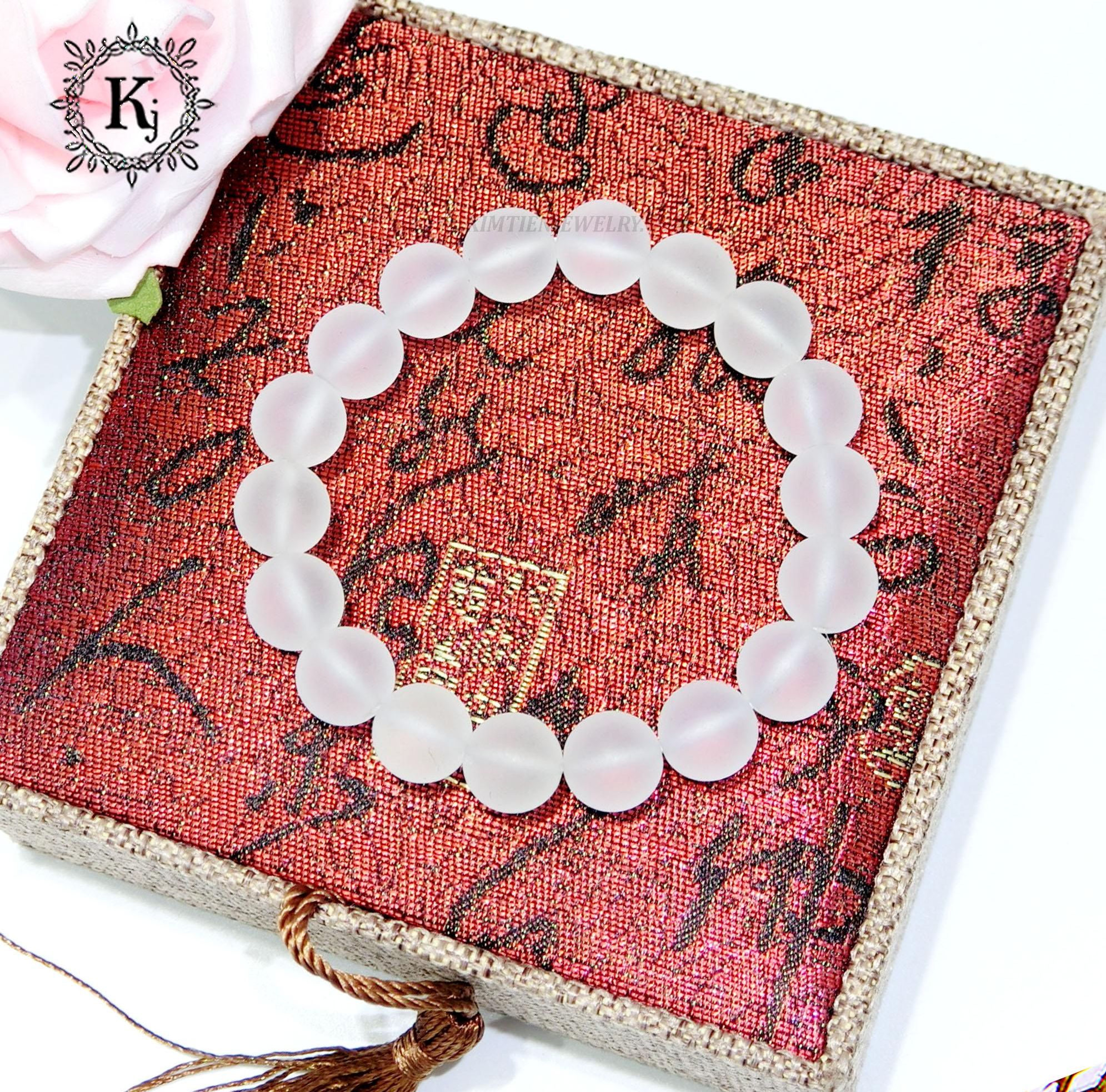 Vòng Tay Phong Thủy Thạch Anh Trắng Nhám Kim Tiền Jewelry - Hợp Mệnh Kim , Mệnh Thủy - Mọi Việc Tốt Lành- Tặng Kèm Dây, Đá Dự Phòng - Tặng Túi Nhung Đỏ