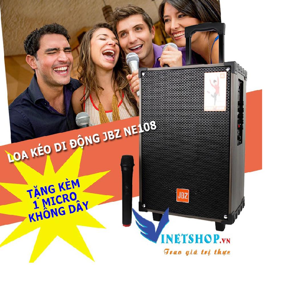 Loa kéo di động - Loa kéo Karaoke - Loa kéo giá rẻ - Loa kéo đa năng cỡ lớn vân gỗ cao cấp bluetooth âm thanh Hifi hát karaoke tặng kèm Mic không dây JBZ NE 108 -2019