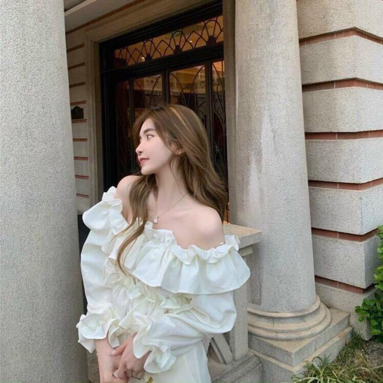 Áo crotop trễ vai bánh bèo tiểu thư áo trắng trần trễ vai màu trắng điệu đà