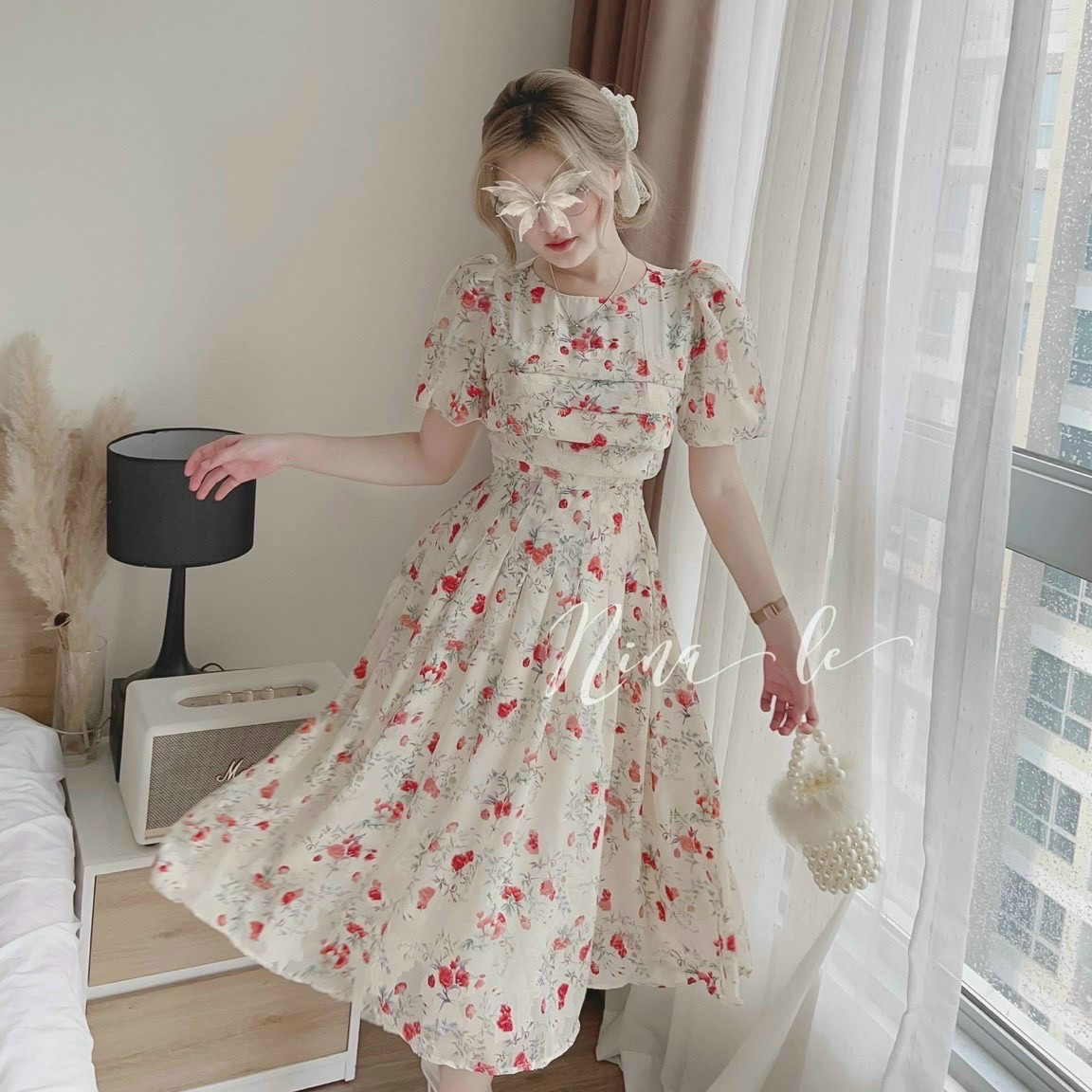 [Mới] Đầm Maxi Voan Hoa Chingfon 2 Lớp Cao Cấp