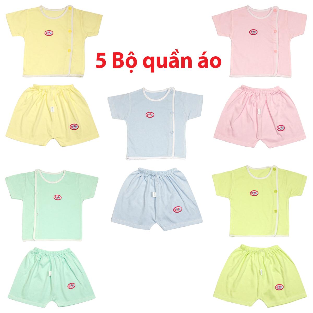 Combo 5 Bộ sơ sinh cộc tay màu cúc lệch chất cotton HÀNG ĐẸP mềm mịn an toàn cho bé sơ sinh - 5BSSCTMCL16 - đồ sơ sinh bộ quần áo sơ sinh bộ cộc tay